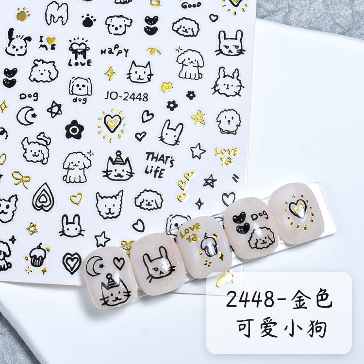 Wholesale New style nail stickers sweet cool kitten online celebrity same style Cute graffiti style kitten curly dog rabbit nail art